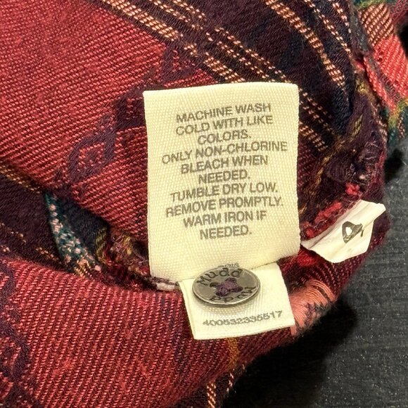 MUDD Y2K Burgundy Plaid Flannel Lace-Up Womens Boho Peasant Top Size Large - Picture 8 of 10